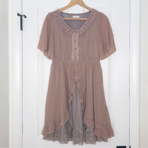 Axes Femme Dresses Axes Femme Floral Lace Ruffle Split Front Dress